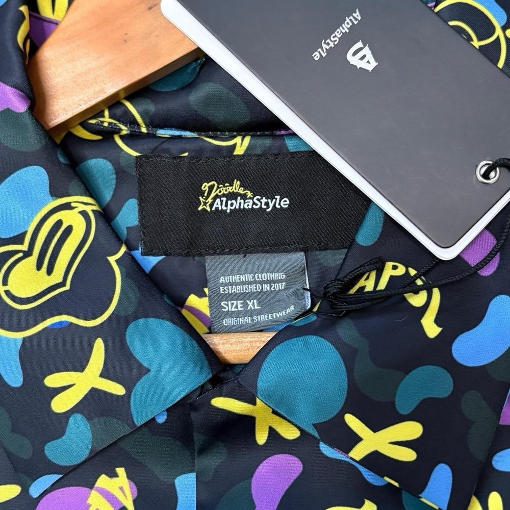 AlphaStyle Doodle NWT Streetwear Men's XL Button Up Shirt Graphic Aesthetic Y2K - Picture 5 of 8